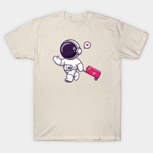 Cute Astronaut Travelling With Suitcase Cartoon T-Shirt